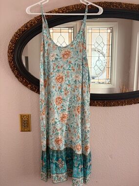 Cupshe Aqua and Peach Floral Slip Maxi Dress